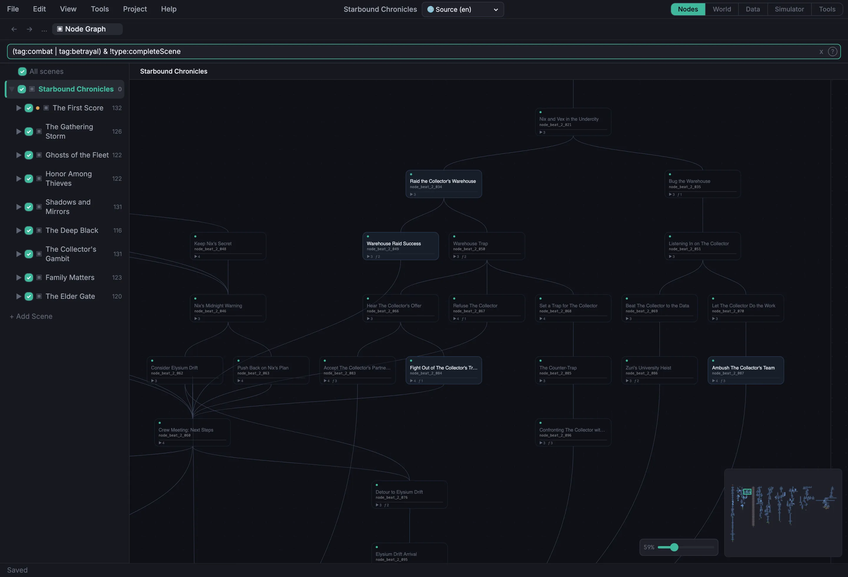 Canvas with active filter chips and highlighted matching nodes