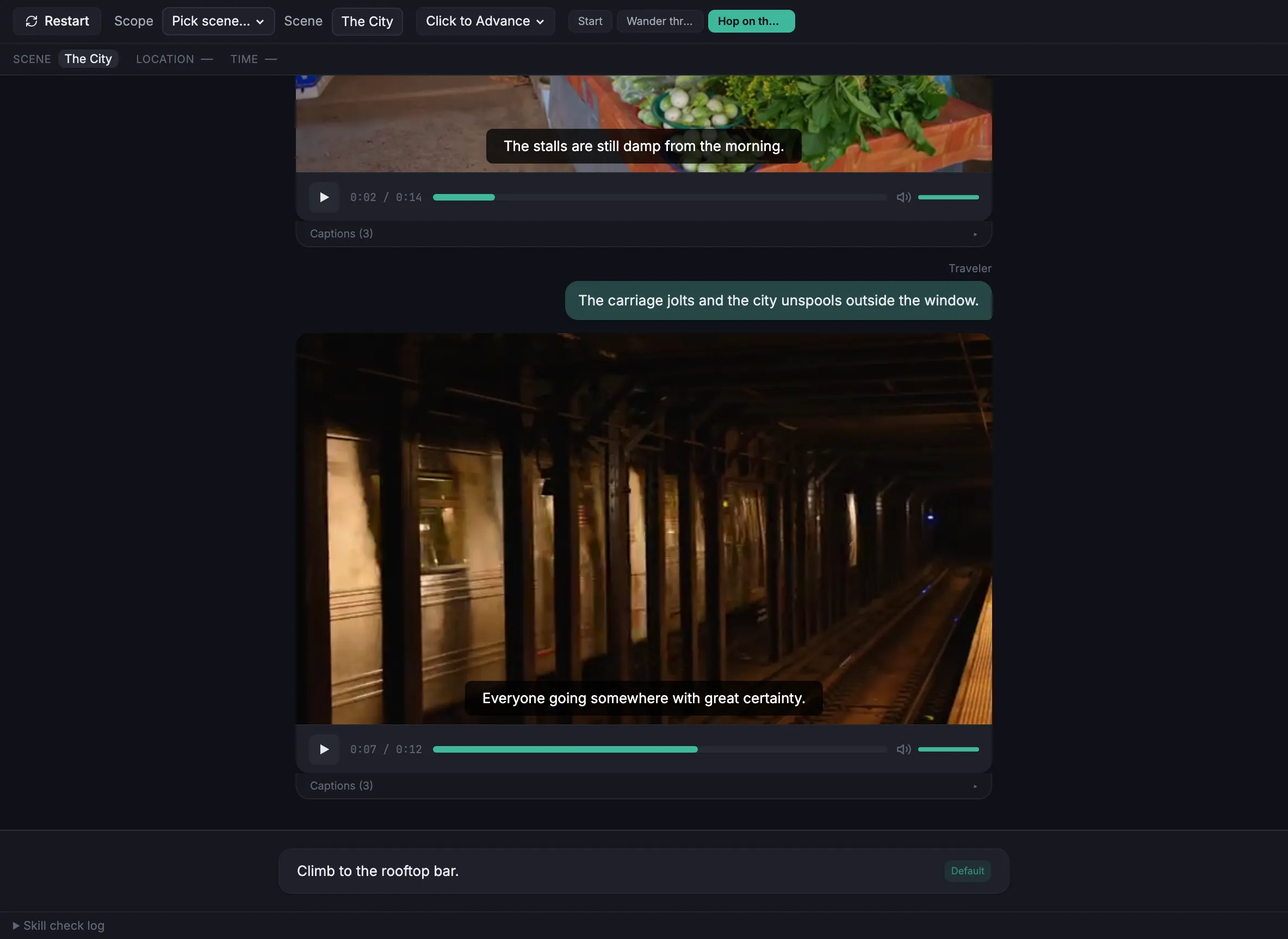 The built-in simulator playing a video with captions