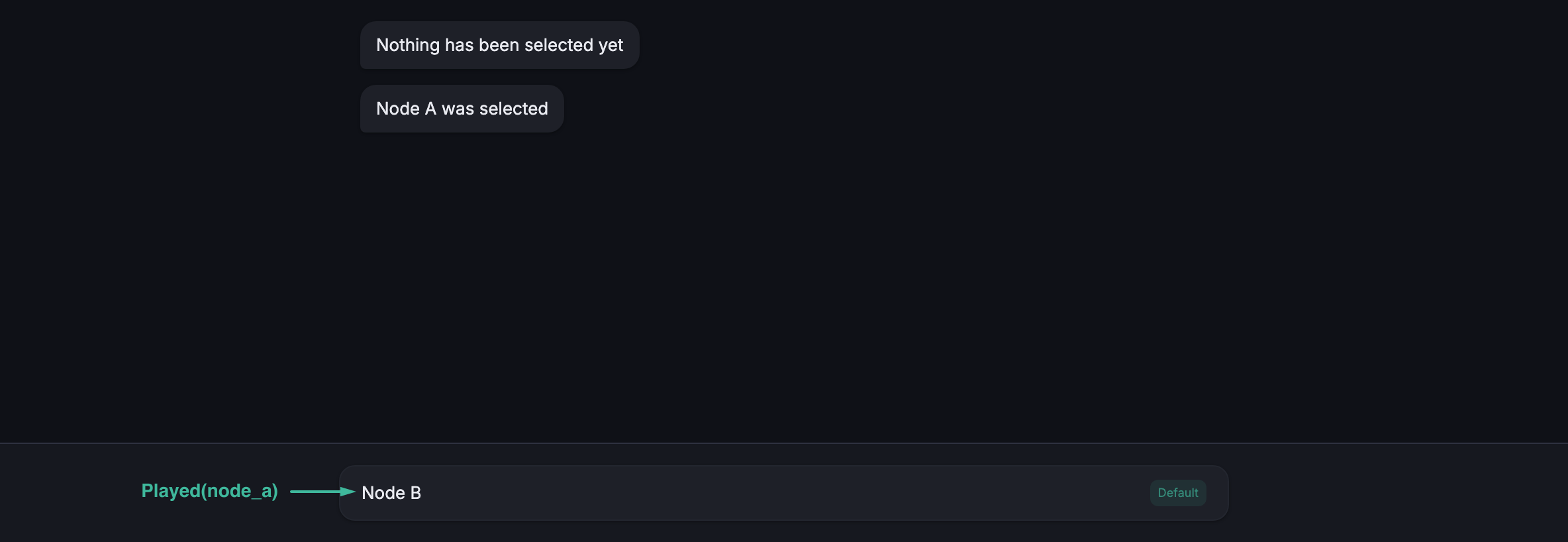 Simulator's choice panel showing Node B as the only choice, after Node A has been played