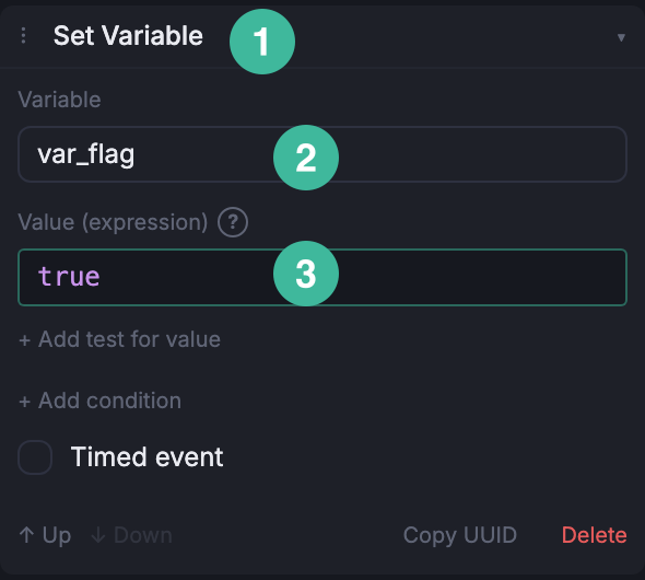 Set Variable event on B1 with var_flag = true