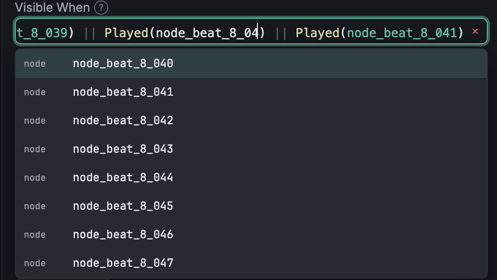 An expression input with syntax highlighting and an autocomplete dropdown